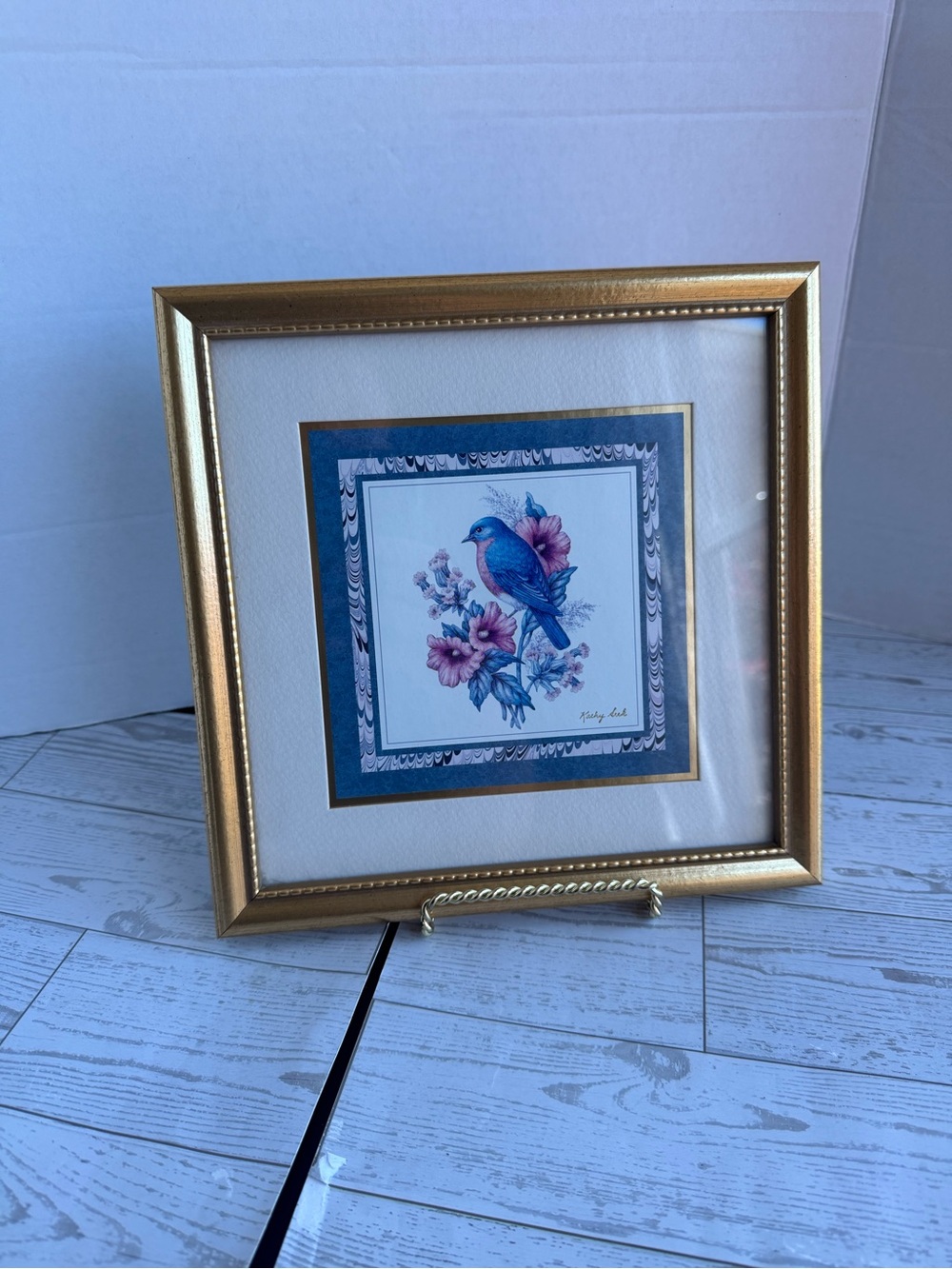 Gold Framed Blue Bird Floral Wall Art-Kirklands 9x9